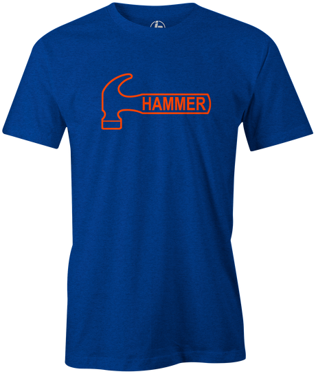 It's Hammer Time! Wear this iconic logo with pride. This tee features Hammer's orange logo. Bill o'neill. This is the perfect gift for any Hammer bowling fan or avid bowler! Grab this awesome t-shirt and be a part of the team!  Tshirt, tee, tee-shirt, tee shirt, Pro shop. League bowling team shirt. PBA. PWBA. USBC. Junior Gold. Youth bowling. Tournament t-shirt. Men's. Bowling ball. Black widow. Purple Hammer.