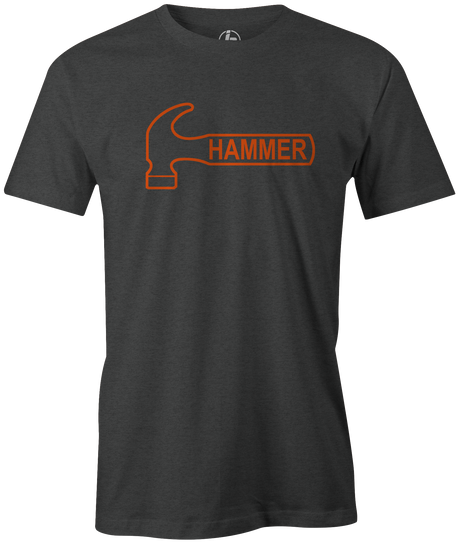 It's Hammer Time! Wear this iconic logo with pride. This tee features Hammer's orange logo. Bill o'neill. This is the perfect gift for any Hammer bowling fan or avid bowler! Grab this awesome t-shirt and be a part of the team!  Tshirt, tee, tee-shirt, tee shirt, Pro shop. League bowling team shirt. PBA. PWBA. USBC. Junior Gold. Youth bowling. Tournament t-shirt. Men's. Bowling ball. Black widow. Purple Hammer.