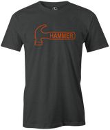 It's Hammer Time! Wear this iconic logo with pride. This tee features Hammer's orange logo. Bill o'neill. This is the perfect gift for any Hammer bowling fan or avid bowler! Grab this awesome t-shirt and be a part of the team!  Tshirt, tee, tee-shirt, tee shirt, Pro shop. League bowling team shirt. PBA. PWBA. USBC. Junior Gold. Youth bowling. Tournament t-shirt. Men's. Bowling ball. Black widow. Purple Hammer.