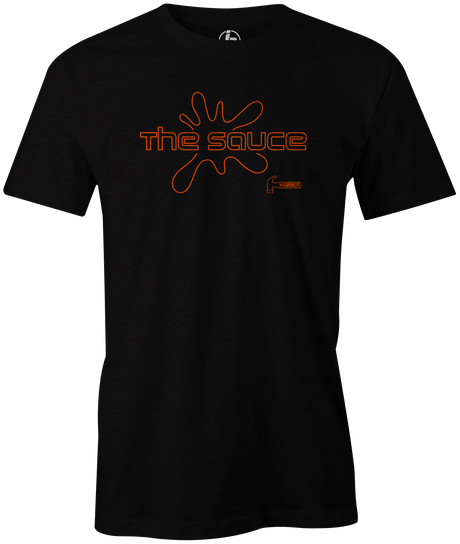 It's back! The Hammer Sauce was introduced in 2008 and has been re-released in 2019. Everyone performs better with Sauce! Pick up this tee and be saucy on the lanes. orange and black and navy