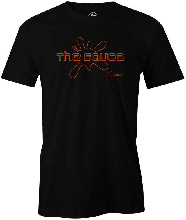 It's back! The Hammer Sauce was introduced in 2008 and has been re-released in 2019. Everyone performs better with Sauce! Pick up this tee and be saucy on the lanes. orange and black and navy