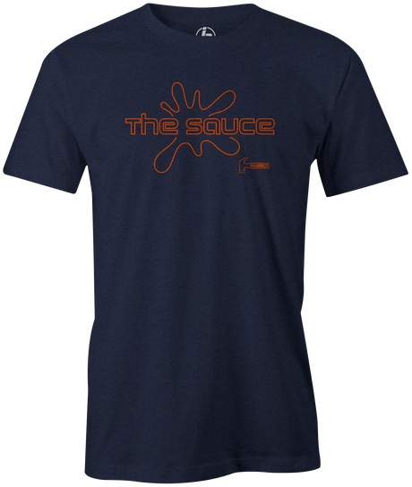 It's back! The Hammer Sauce was introduced in 2008 and has been re-released in 2019. Everyone performs better with Sauce! Pick up this tee and be saucy on the lanes. orange and black and navy