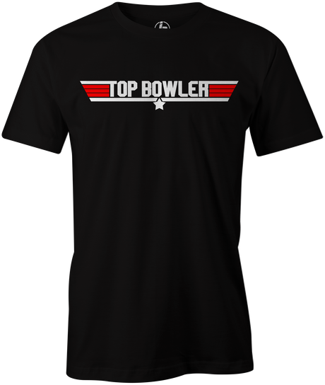 Do you feel the need... the need for bowling? Enjoy this 80's classic shirt and show everyone in your league that you are the top bowler. Top Gun, Tom Cruise, Maverick, Goose, Ice Man, Movie, Black, Navy and White. 