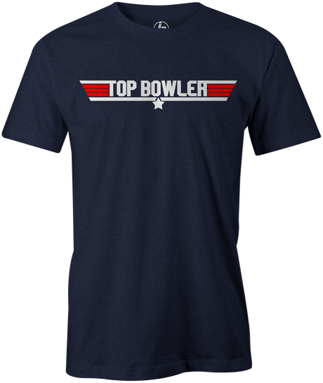 Do you feel the need... the need for bowling? Enjoy this 80's classic shirt and show everyone in your league that you are the top bowler. Top Gun, Tom Cruise, Maverick, Goose, Ice Man, Movie, Black, Navy and White. 