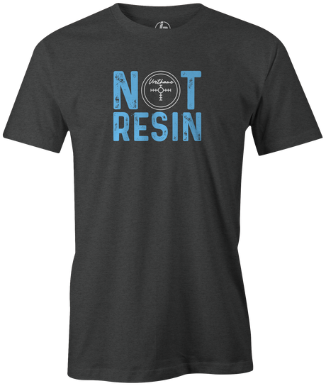 The 80's featured the birth of urethane bowling balls. Remember the Black, Blue, Purple, and Pink Hammers? Flash forward to now, and urethane is back. Support this movement with our "Not Resin" tee.  Tshirt, tee, tee-shirt, tee shirt, Pro shop. League bowling team shirt. PBA. PWBA. USBC. Junior Gold. Youth bowling. Tournament t-shirt. Men's. Bowling ball. urethane. old school. 