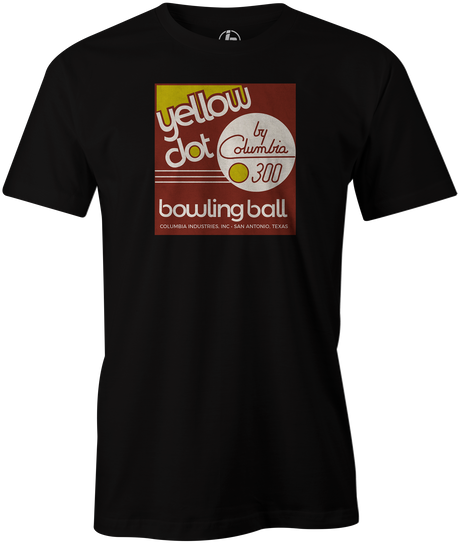 Yellow Dot Men's T-shirt, Black, Retro, Bowling, Tshirt, tee, tee-shirt, tee shirt. Bowling ball. Columbia 300.