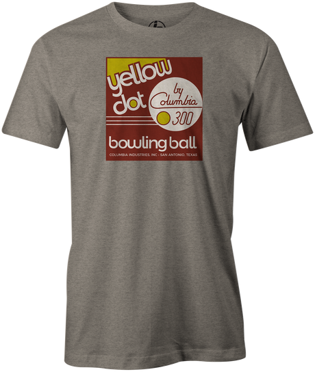 Yellow Dot Men's T-shirt, Grey, Retro, Bowling, Tshirt, tee, tee-shirt, tee shirt. Bowling ball. Columbia 300.