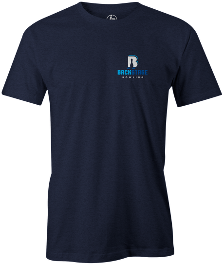 Backstage Bowling T-shirt, men's, navy, tee, tee-shirt, t shirt, apparel, merch, practice, lanes, free shipping, discount, cheap, coupon, shannon o'keefe, bryan o'keefe, mike jasnau, mike shady, coaching, membership, cool, vintage, authentic, original