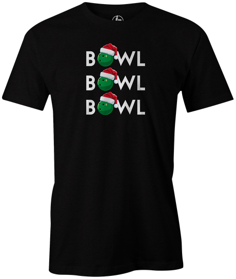 Tis' the season for Christmas bowling tee shirts. Our "Bowl, Bowl, Bowl!" t-shirt comes in gray, red, and black colors. Show your holiday spirit with this shirt on the lanes or night out with your friends! ugly sweater Bowling gift holiday gift guide. Tee-shirt gift. red and green