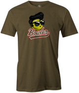 Bowler Ballhead Men's bowling t-shirt, army green. tee, tee-shirt, tees, shirt, apparel, merch, cool. funny, vintage, original, league bowling team shirt, discount, cheap, coupon, free shipping