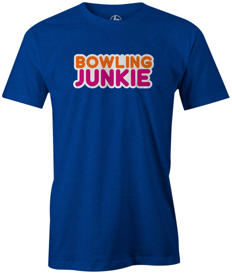 Bowling Junkie It's addicting and you don't care who knows you love bowling! Dunkin Donuts and coffee Gather up your friends, snag this cool t-shirt and hit the lanes for a fun night out! This shirt is also the perfect gift for anyone who loves to bowl! League bowling tshirt, Team shirt, T-shirt, tee-shirt, tshirt. Novelty. Funny t-shirt. BLue