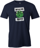 Bowling Nerd Men's bowling shirt, navy, funny, cool, t-shirt, tee, tee-shirt, tees, apparel, merch, novelty, vintage, league bowling team shirt, tournaments, pba, usbc, pwba, bowling balls, lanes patterns, free shipping, discount, cheap.