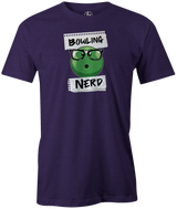 Bowling Nerd Men's bowling shirt, purple, funny, cool, t-shirt, tee, tee-shirt, tees, apparel, merch, novelty, vintage, league bowling team shirt, tournaments, pba, usbc, pwba, bowling balls, lanes patterns, free shipping, discount, cheap.