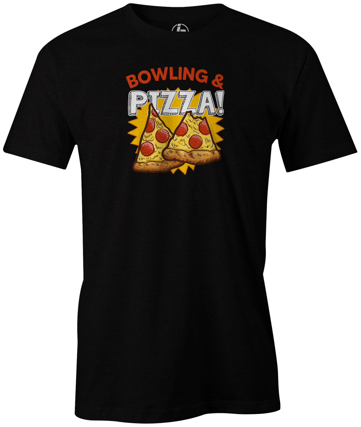 Bowling & Pizza Men's Bowling shirt, black, tee, tee-shirt, tee shirt, apparel, merch, cool, funny, vintage, gift, present, cheap, discount, free shipping, lifestlye, food, snack bar, delicious.