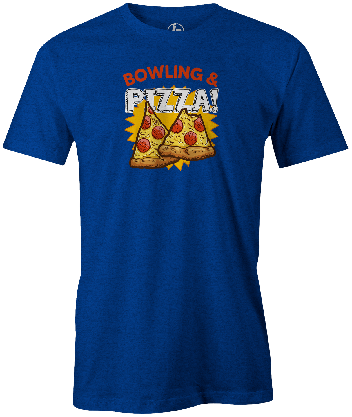 Bowling & Pizza Men's Bowling shirt, blue, tee, tee-shirt, tee shirt, apparel, merch, cool, funny, vintage, gift, present, cheap, discount, free shipping, lifestlye, food, snack bar, delicious.