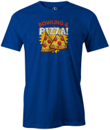 Bowling & Pizza Men's Bowling shirt, blue, tee, tee-shirt, tee shirt, apparel, merch, cool, funny, vintage, gift, present, cheap, discount, free shipping, lifestlye, food, snack bar, delicious.