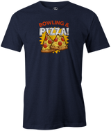 Bowling & Pizza Men's Bowling shirt, navy, tee, tee-shirt, tee shirt, apparel, merch, cool, funny, vintage, gift, present, cheap, discount, free shipping, lifestlye, food, snack bar, delicious.