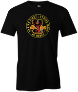 Strike First. Strike Hard. No Mercy. Cobra Kai, Karate Kid. Pick up this original Cobra Strike t-shirt and support YouTuber Louis Luna. All proceeds from this shirt will go directly towards helping Louis with his YouTube and Bowling endeavors. tee, tee-shirt, tees, apparel. merch, free shipping, discount, gift, league bowling team, cool