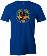 Strike First. Strike Hard. No Mercy. Cobra Kai, Karate Kid. Pick up this original Cobra Strike t-shirt and support YouTuber Louis Luna. All proceeds from this shirt will go directly towards helping Louis with his YouTube and Bowling endeavors. tee, tee-shirt, tees, apparel. merch, free shipping, discount, gift, league bowling team, cool