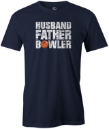 Husband, Father, Bowler Men's Bowling shirt, navy, tee, tee-shirt, tee shirt, apparel, merch, cool, funny, vintage, father's day, gift, present, cheap, discount, free shipping.