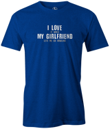 It's always nice to have someone who respects your bowling time. Rock this sharp Bowling girlfriend t-shirt and show the world how cool she is. This tee is the perfect gift. black, navy or charcoal. gift, birthday present. charcoal, navy, blue. tees, discount, cheap, free shipping. coupon code. discount. blue