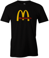 McBowler's men's bowling t-shirt, white, funny, cool, league bowling team shirt, tournament, pop culture, fast food, tee, tee shirt, tee-shirt, t shirt, merch, apparel.