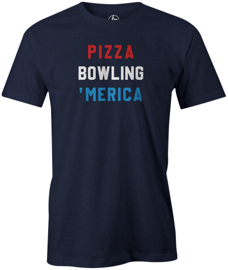 Pizza Bowling 'Merica Men's Bowling shirt, navy, tee, tee-shirt, tee shirt, apparel, merch, cool, funny, vintage, gift, present, cheap, discount, free shipping, lifestlye.