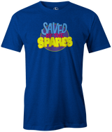 It's never been more true...Spares are KEY. Your game will be Saved By The Spares! Saved By the Bell tshirt tee t-shirt. Zack Morris, Kelly Kapowski, AC Slater, Screech Powers, Lisa Turtle, Jesse Spano, Mr. Belding. Bowling League Night Spares Strikes gutter friends family bowler funny novelty tv television 80s 90s teen. blue