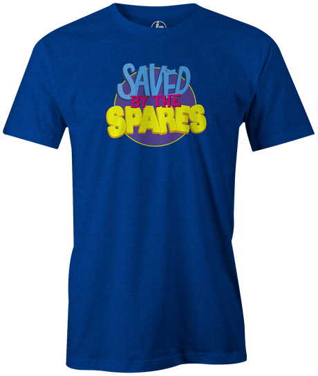It's never been more true...Spares are KEY. Your game will be Saved By The Spares! Saved By the Bell tshirt tee t-shirt. Zack Morris, Kelly Kapowski, AC Slater, Screech Powers, Lisa Turtle, Jesse Spano, Mr. Belding. Bowling League Night Spares Strikes gutter friends family bowler funny novelty tv television 80s 90s teen. blue