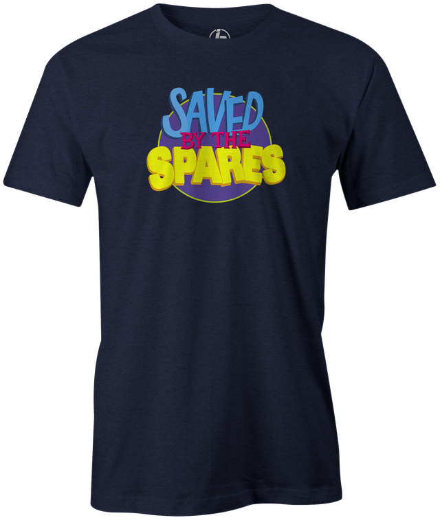 It's never been more true...Spares are KEY. Your game will be Saved By The Spares! Saved By the Bell tshirt tee t-shirt. Zack Morris, Kelly Kapowski, AC Slater, Screech Powers, Lisa Turtle, Jesse Spano, Mr. Belding. Bowling League Night Spares Strikes gutter friends family bowler funny novelty tv television 80s 90s teen. navy