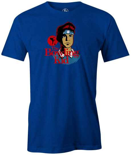 The Bowling Kid Men's bowling shirt, blue, tee, tee-shirt, tees, t-shirt, cool, the karate kid, movies and television, pop culture, vintage, league bowling team shirt, free shipping, discount, cheap, coupon, merch, apparel.