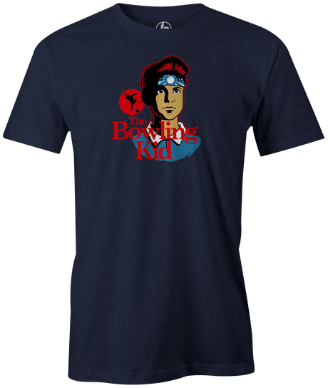 The Bowling Kid Men's bowling shirt, Navy, tee, tee-shirt, tees, t-shirt, cool, the karate kid, movies and television, pop culture, vintage, league bowling team shirt, free shipping, discount, cheap, coupon, merch, apparel.