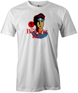 The Bowling Kid Men's bowling shirt, white, tee, tee-shirt, tees, t-shirt, cool, the karate kid, movies and television, pop culture, vintage, league bowling team shirt, free shipping, discount, cheap, coupon, merch, apparel.
