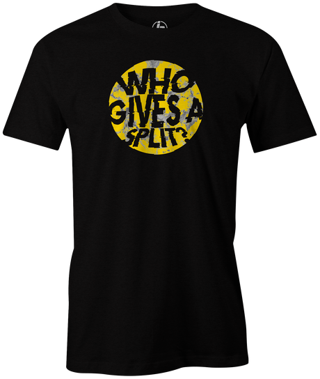 Who Gives a Split? Only real bowlers when they leave one! in this cool bowling t-shirt. Tee-shirt. Tshirt. Fashionable bowling shirt. Bowler. Apparel. Cool. Cheap. This is the perfect gift for anyone who is a great bowler. Novelty tee. Athletic tee. Black Charcoal navy 