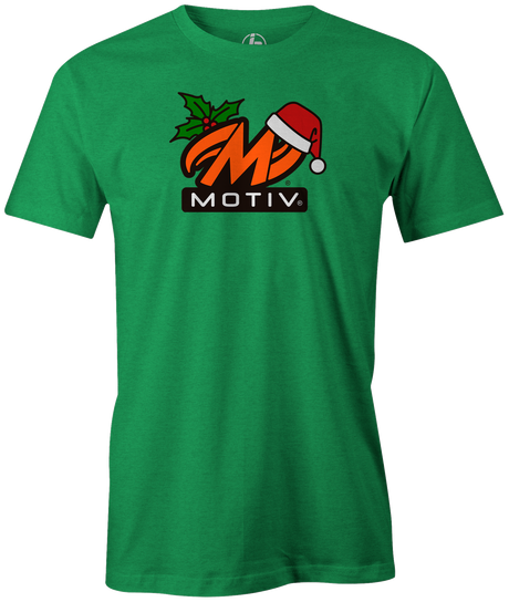 Tis' the season for Christmas bowling tee shirts. Show your Merriness on and off the lanes with the Motiv bowling Holiday T-shirt!  ugly t-shirt comes in red and black colors. Show your holiday spirit with this shirt that helps you hook the ball at your office party or night out with your friends!  Bowling gift holiday gift guide. Tee-shirt gift. Christmas Tree