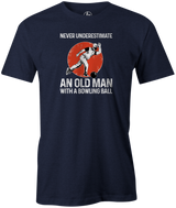 Never Underestimate an Old Man with a Bowling Ball Men's Bowling shirt, navy, tee, tee-shirt, tee shirt, apparel, merch, cool, funny, vintage, father's day, gift, present, cheap, discount, free shipping.