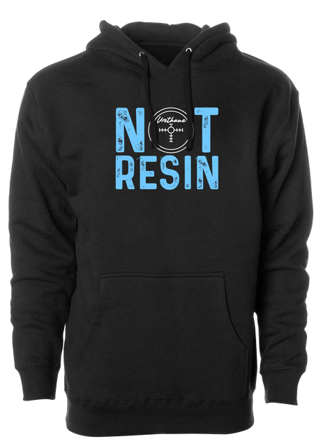 The 80's featured the birth of urethane bowling balls. Remember the Black, Blue, Purple, and Pink Hammers? Flash forward to now, and urethane is back. Support this movement with our "Not Resin" Hoodie! Hooded Sweatshirt Tshirt, tee, tee-shirt, tee shirt, Pro shop. League bowling team shirt. PBA. PWBA. USBC. Junior Gold. Youth bowling. Tournament t-shirt. Men's. Bowling ball. urethane. old school. 