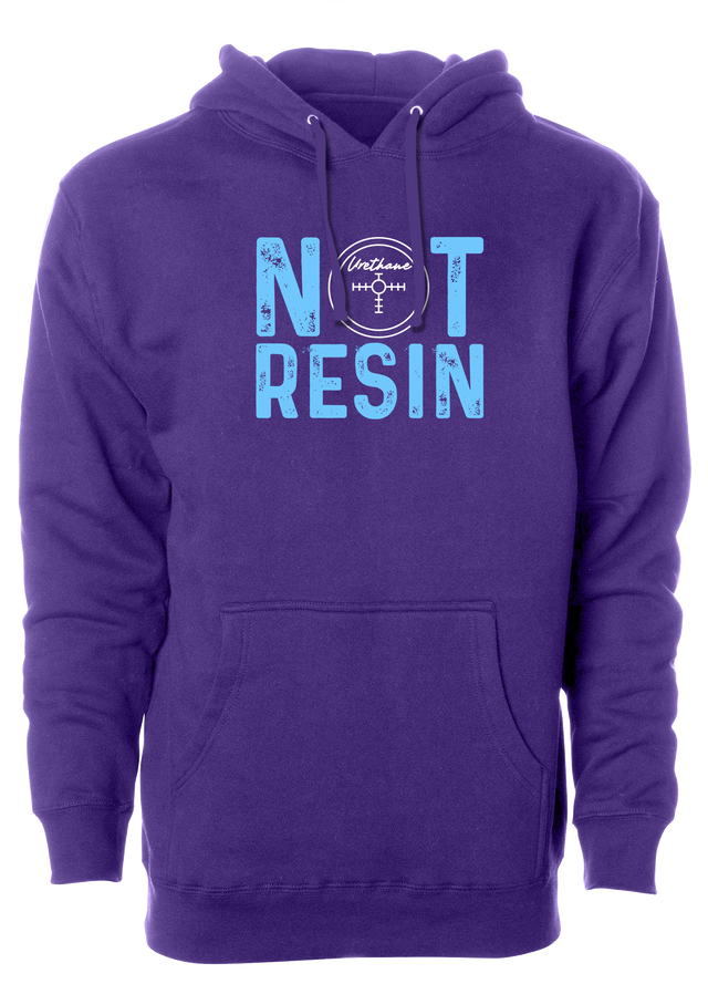 The 80's featured the birth of urethane bowling balls. Remember the Black, Blue, Purple, and Pink Hammers? Flash forward to now, and urethane is back. Support this movement with our "Not Resin" Hoodie! Hooded Sweatshirt Tshirt, tee, tee-shirt, tee shirt, Pro shop. League bowling team shirt. PBA. PWBA. USBC. Junior Gold. Youth bowling. Tournament t-shirt. Men's. Bowling ball. urethane. old school. 