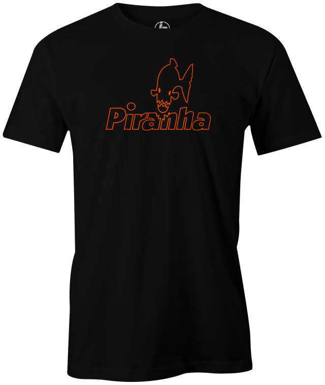 The perfect t-shirt for you if you loved the Columbia 300 Piranha bowling ball! This is the perfect gift for any Columbia 300 fan or avid bowler! Hit the lanes and be ferocious! Orange and black Tshirt, tee, tee-shirt, tee shirt, Pro shop. League bowling team shirt. PBA. PWBA. USBC. Junior Gold. Youth bowling. Tournament t-shirt. Men's. Bowling ball. Saber.