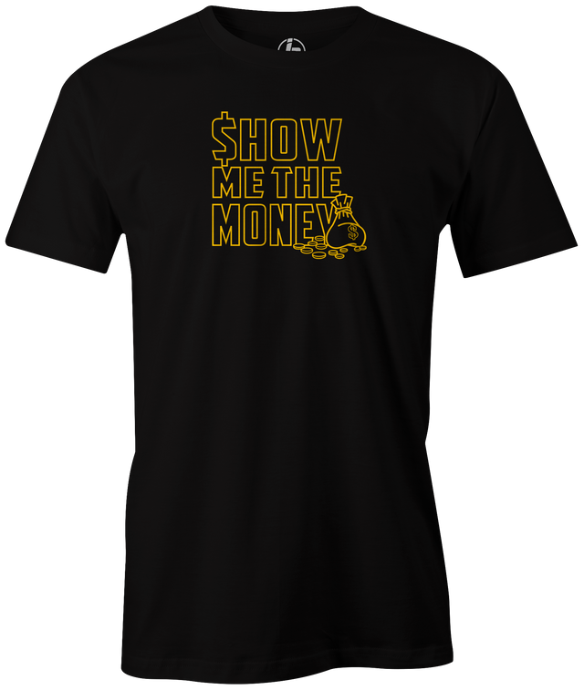 Show Me The Money by Swag Bowling Swag Bowling Classic Logo T-shirt. This shirt is perfect for bowling practice, leagues or weekend tournaments. Men's T-Shirt, bowling ball, tee, tee shirt, tee-shirt, t shirt, t-shirt, tees, league, tournament shirt, PBA, PWBA, USBC.