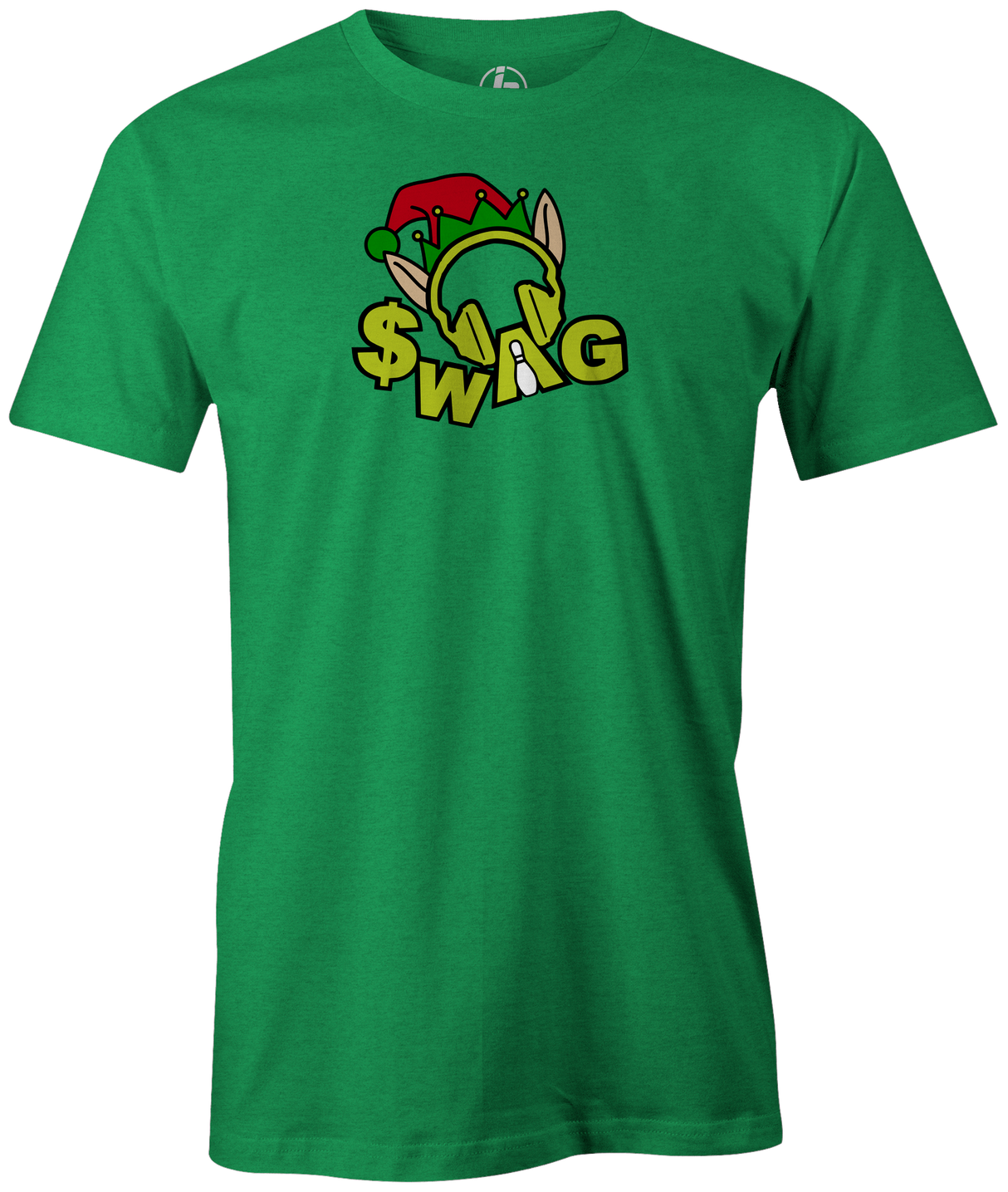 Tis' the season for Christmas bowling tee shirts. Show your Merriness on and off the lanes with the Swag bowling Holiday T-shirt!  ugly t-shirt comes in red and black colors. Show your holiday spirit with this shirt that helps you hook the ball at your office party or night out with your friends!  Bowling gift holiday gift guide. Tee-shirt gift. Christmas Tree