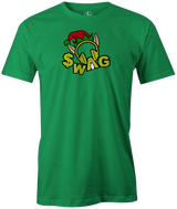 Tis' the season for Christmas bowling tee shirts. Show your Merriness on and off the lanes with the Swag bowling Holiday T-shirt!  ugly t-shirt comes in red and black colors. Show your holiday spirit with this shirt that helps you hook the ball at your office party or night out with your friends!  Bowling gift holiday gift guide. Tee-shirt gift. Christmas Tree