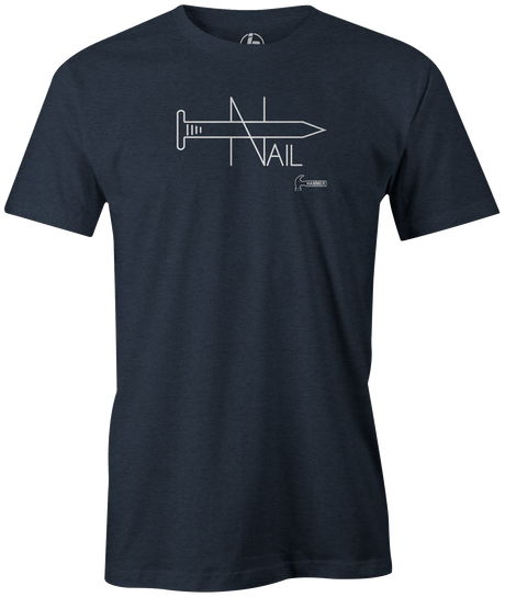 Did you love the Nail? Re-live this iconic ball with this Hammer Nail T-shirt! Hit the lanes with this cool retro t-shirt to show everyone how big of a bowling fan you are! Tshirt, tee, tee-shirt, tee shirt, teeshirt, shirt. League bowling team shirt. Old school. Men's. 