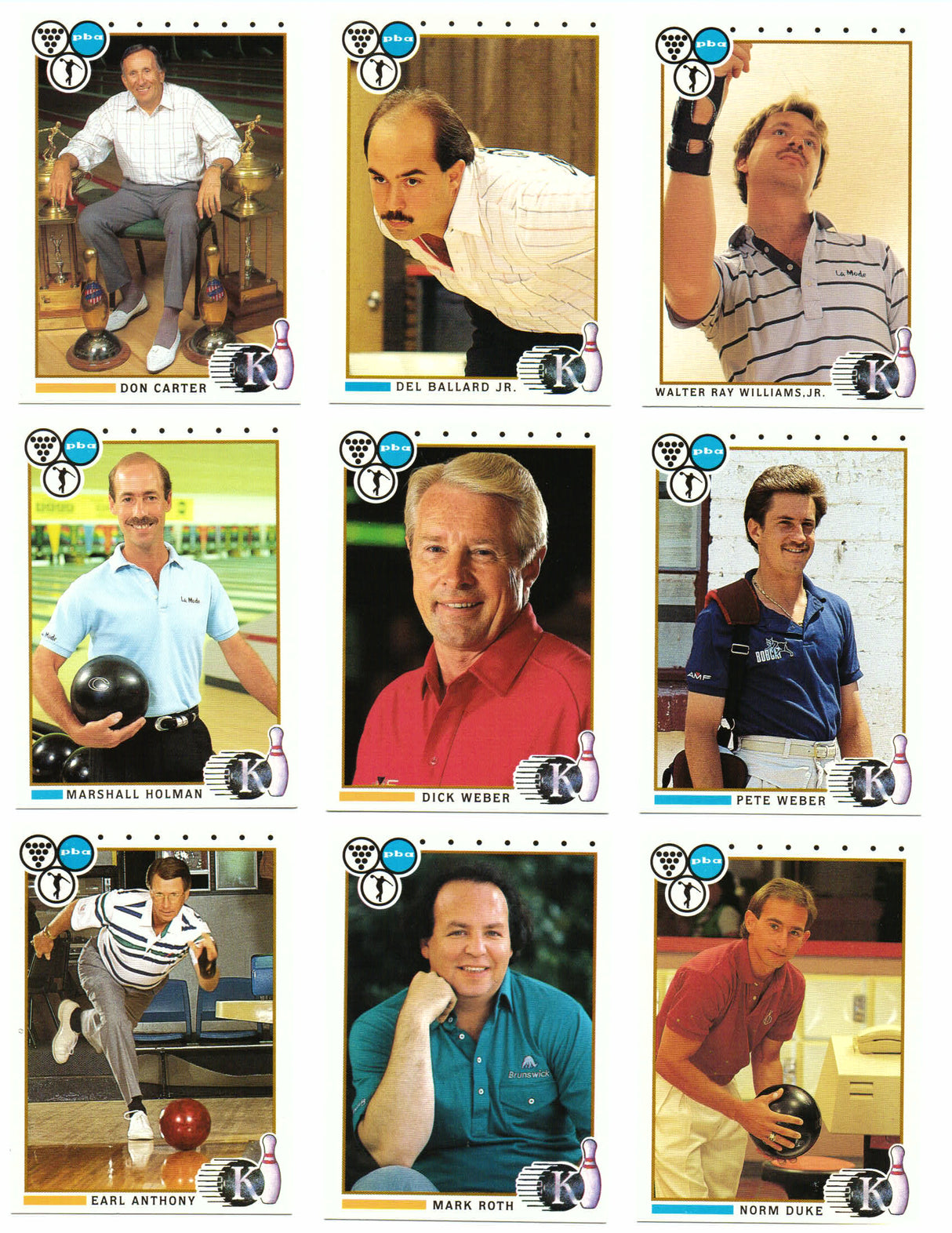 pro bowling bowlers pba tour 1990 pba bowling cards complete set rookie cards rc earl anthony pete dick weber roth holman collectors item kingpin kingpins